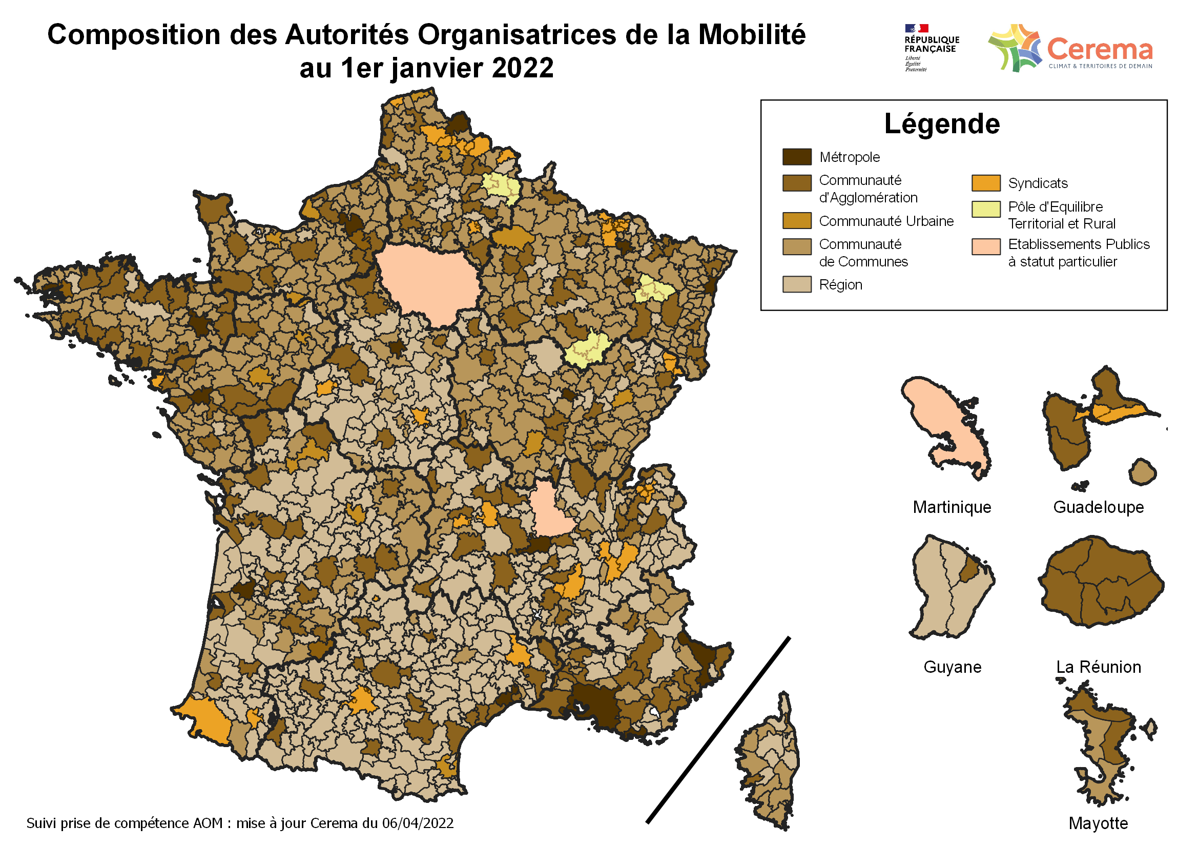 Carte des AOM au 1er janvier 2022