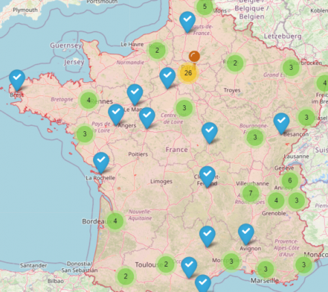 Carte des plateformes MaaS recensées en France métropolitaine